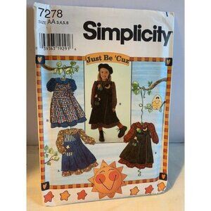 Simplicity 7278 Childs Dress Pinafore Sewing Pattern Size 3 4 5 6 Uncut 1990s No